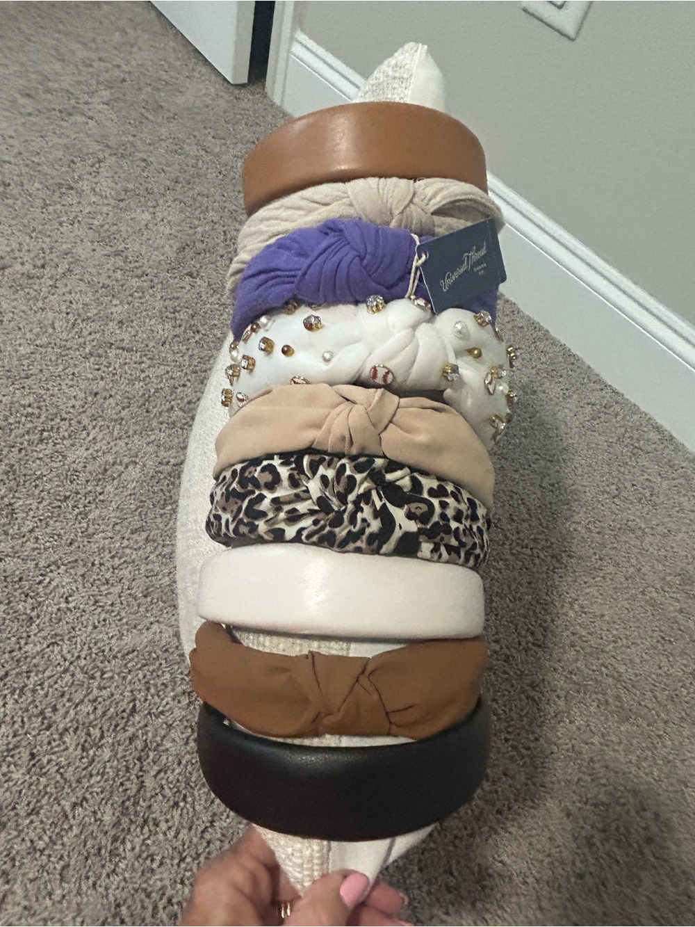 9 Assorted Women's Headbands - Neutral, Brown, White, Purple & Leopard